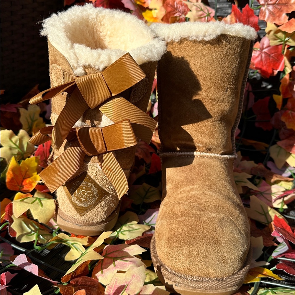 UGG Tan Shearling Boots with Bows